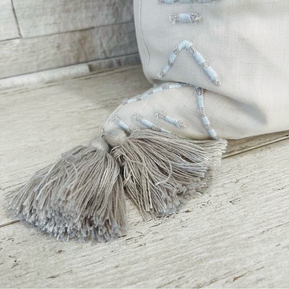 LEMIEUX ET CIE Le Buci Stitch Tasseled Linen Throw Pillow Natural Down Filled - Picture 5 of 16